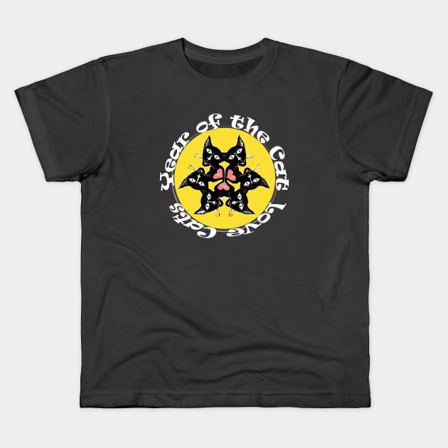 Cute Cat Lovers Black Cats Mandala Kids T-Shirt by PlanetMonkey